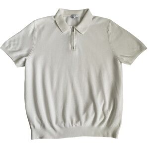 REISS Half Zip Knitted Textured Polo Shirt Mens Size Large White Short Sleeve